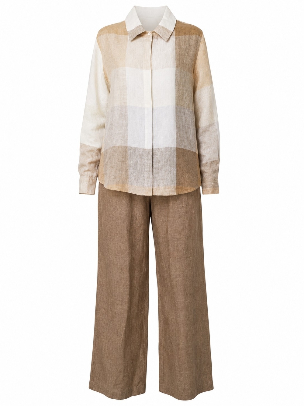 PETER NYGARD | 100% Linen 2 Piece Pant Set Neutral Open Front Shirt | 14